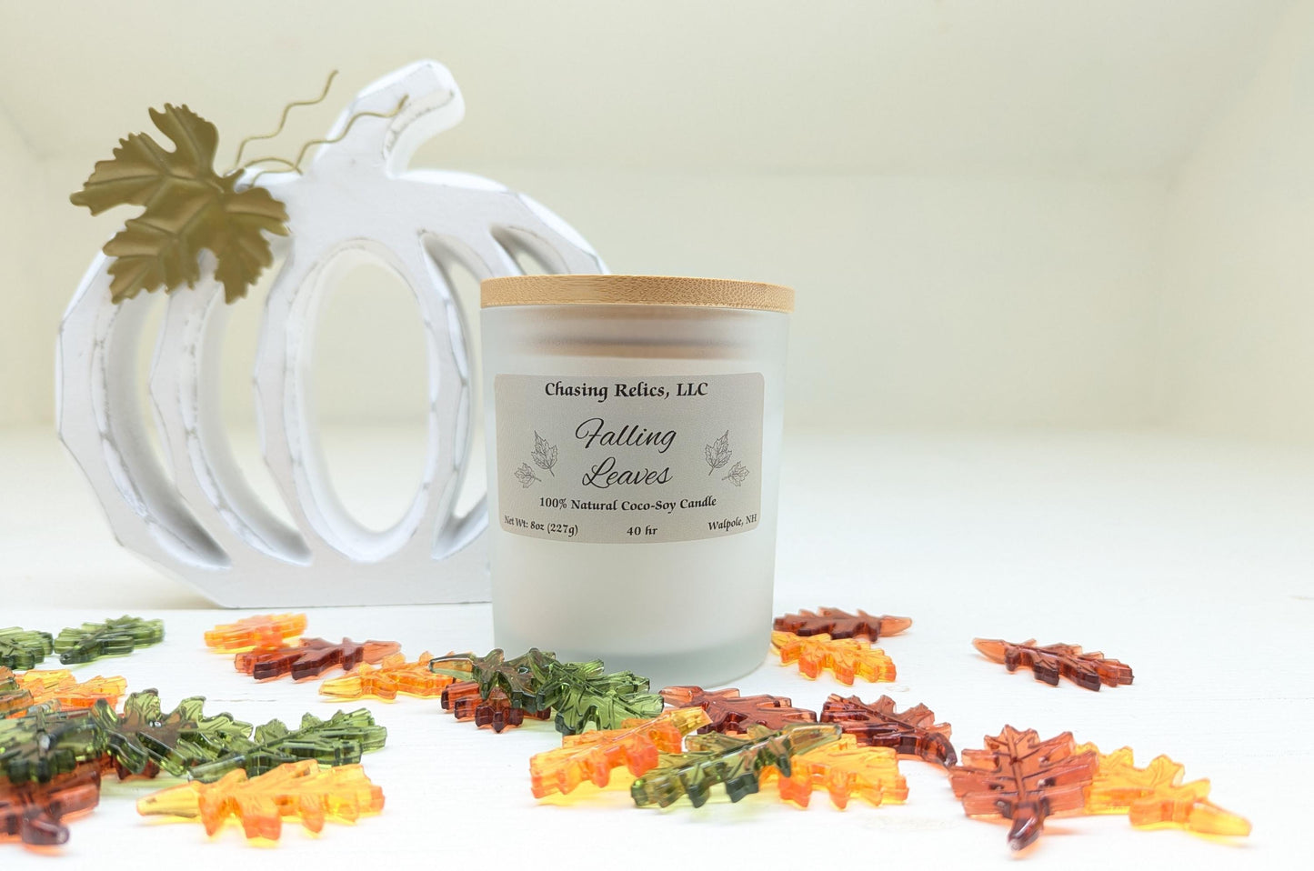 Falling Leaves Coco-Soy Candle - Autumn Scented, Bamboo Lid - 8oz