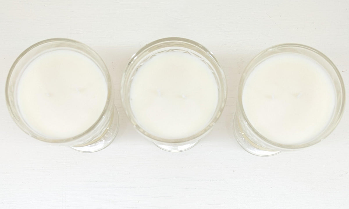 Unscented Soy Candle Bundle: 3 Vintage Hazel Atlas Glass Candles, Coco-Soy Wax Blend