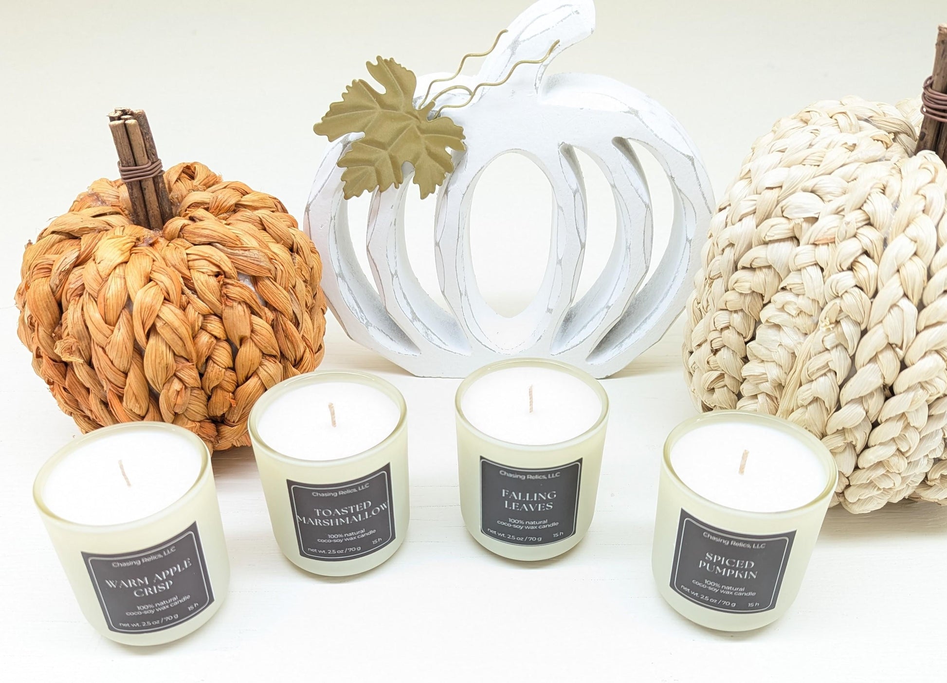 Fall Candle Flight Sampler Set: Apple Crisp, Pumpkin Spice, Coco-Soy Wax