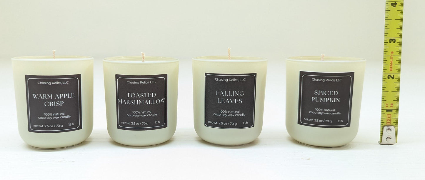 Fall Candle Flight Sampler Set: Apple Crisp, Pumpkin Spice, Coco-Soy Wax