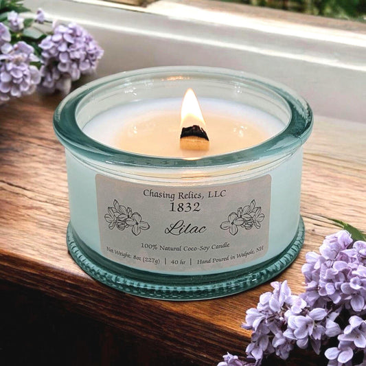 Lilac Candle in Recycled Glass | 8oz Hand-Poured Coco-Soy Wax | Wooden Wick Floral Scented Gift