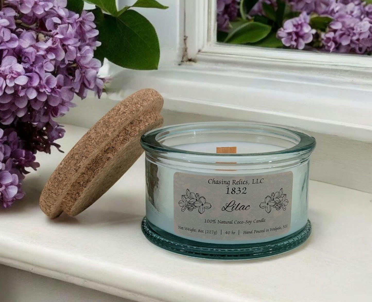 Lilac Candle in Recycled Glass | 8oz Hand-Poured Coco-Soy Wax | Wooden Wick Floral Scented Gift