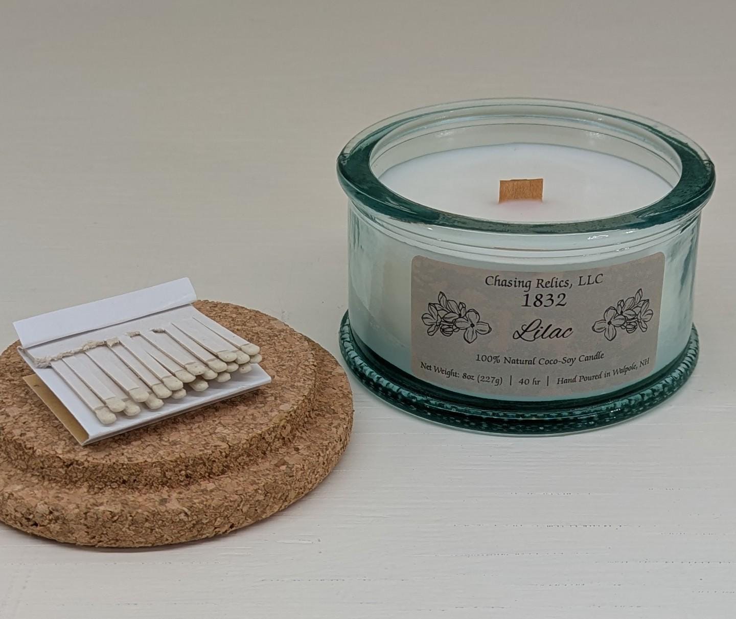 Lilac Candle in Recycled Glass | 8oz Hand-Poured Coco-Soy Wax | Wooden Wick Floral Scented Gift