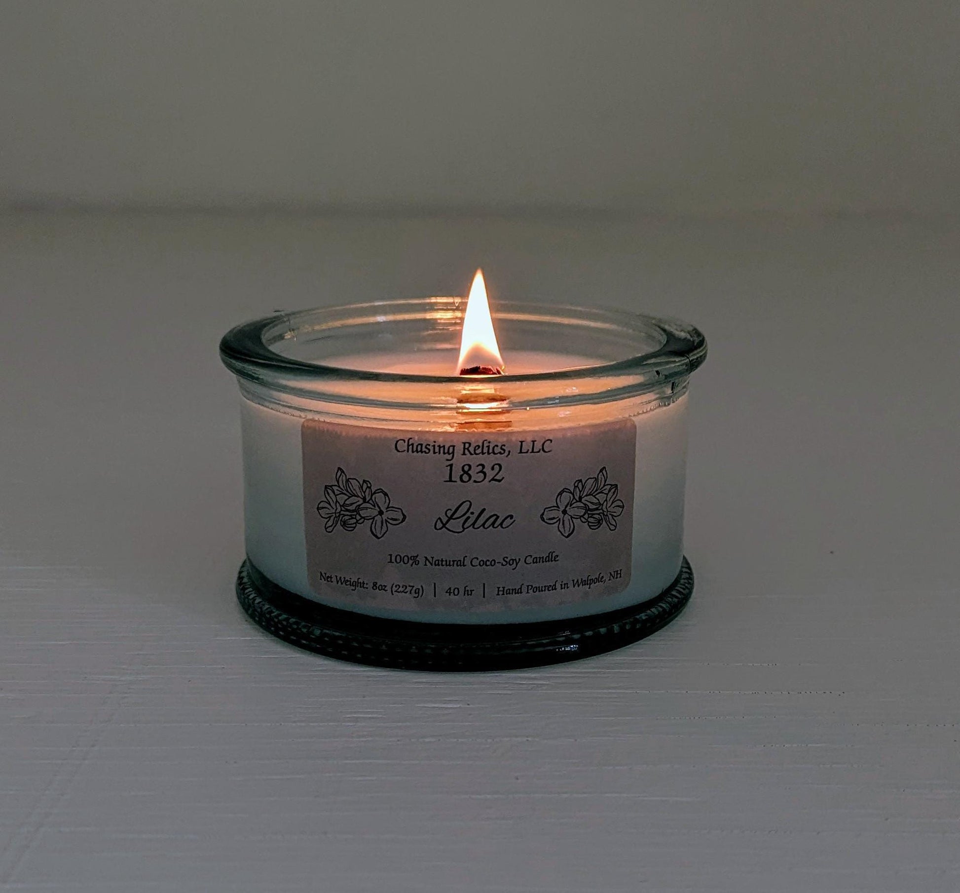 Lilac Candle in Recycled Glass | 8oz Hand-Poured Coco-Soy Wax | Wooden Wick Floral Scented Gift