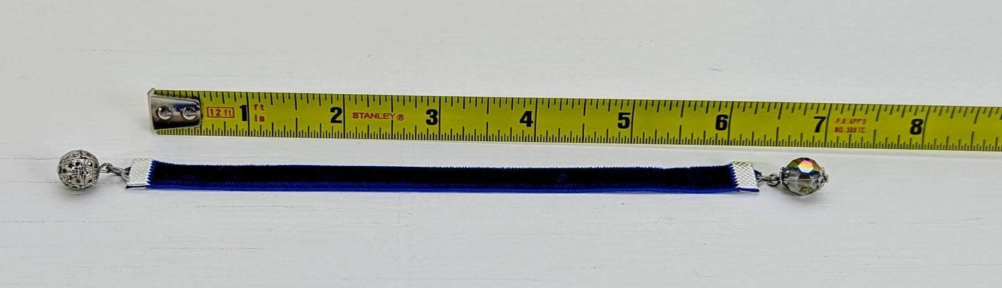 Mini Velvet Bookmark – Deep Blue with Crystal & Filigree Silver Charms | 6" Ribbon | Elegant Book Accessory Gift for Readers