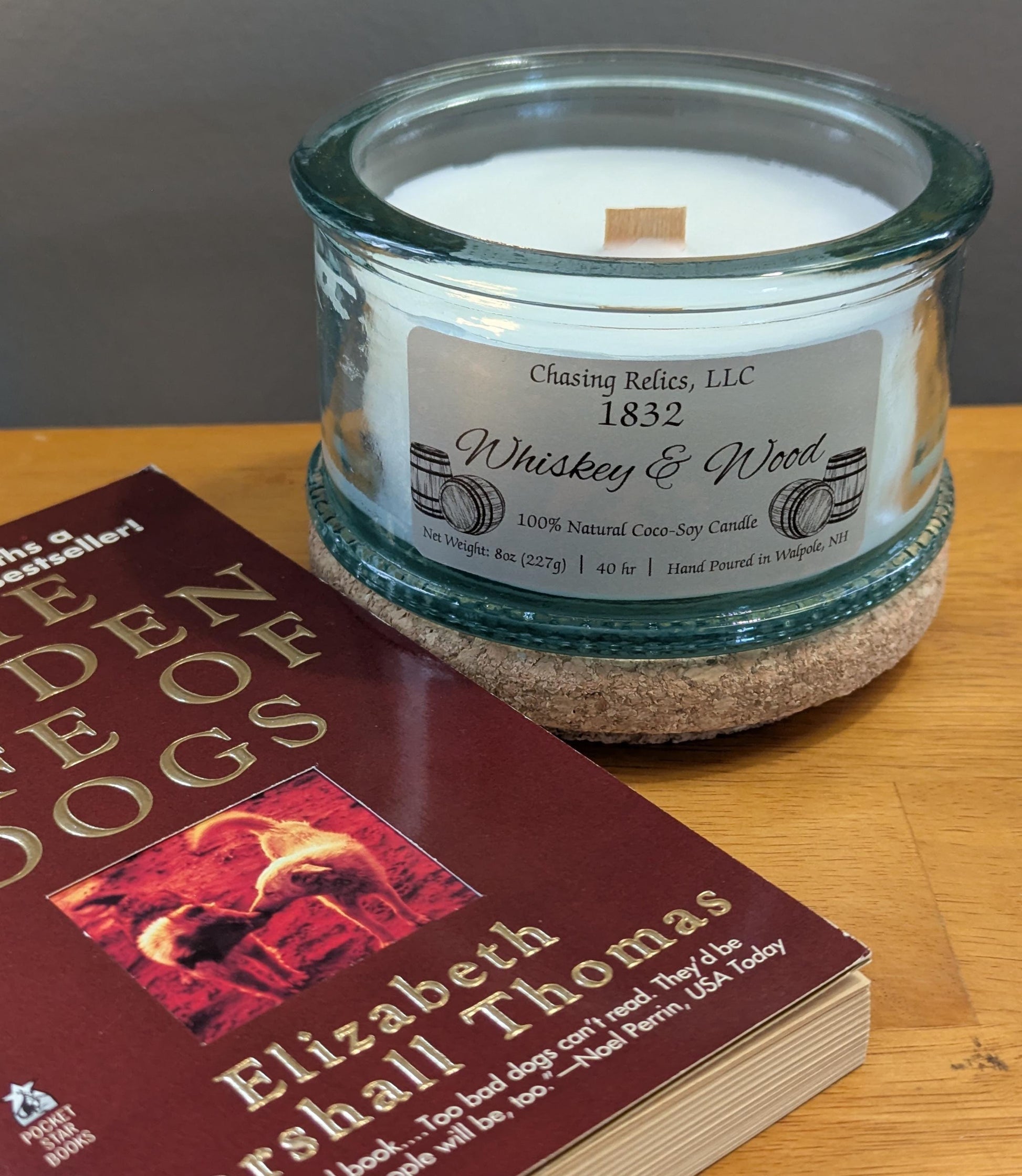 Whiskey and Wood Candle – Bourbon, Oak and Patchouli | Masculine Scented Candle in Vintage Glass | Wooden Wick | 1832 Collection | Hand Pour