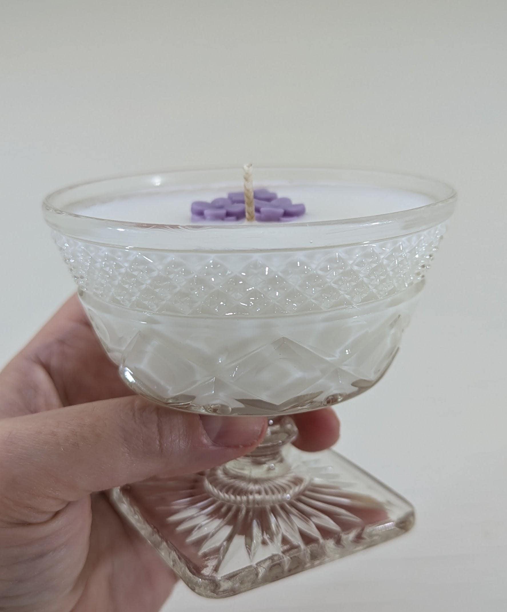 Lilac Soy Candle in Vintage Sherbet Cup – 6 oz | Hand-Poured Coco-Soy Wax | Phthalate-Free | New Hampshire Springtime Scent
