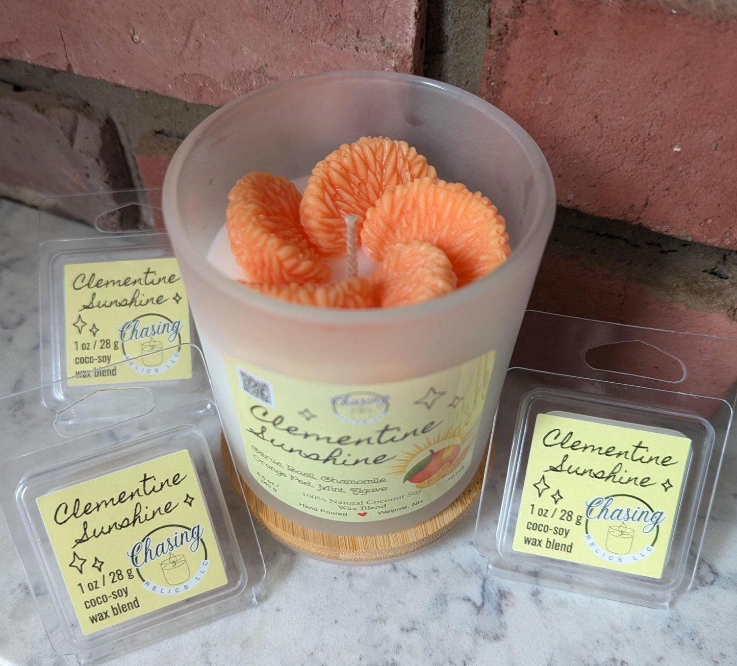 Clementine Sunshine Wax Melt, Natural Coco-Soy Wax Blend, Sample Size 1 oz Tart for Warmer