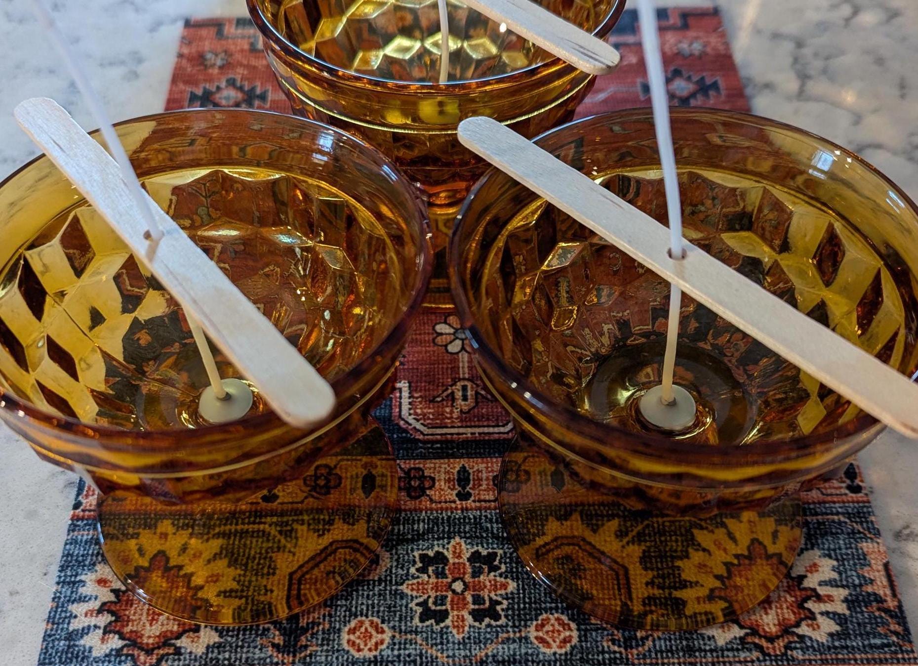 Hand-poured vintage glass candle with coco-soy wax blend, 'Oh, Sugar Cookie!' scent, amber cubist design, 6oz.