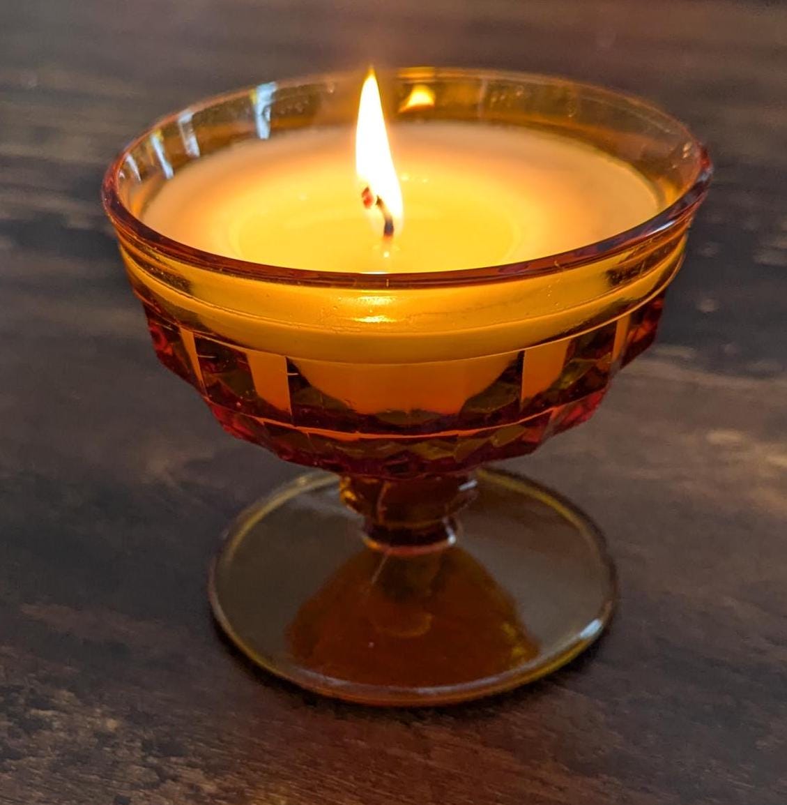 Sugar Cookie Candle, Natural Coco-Soy Wax Blend, Vintage Glass Amber Cubist Sherbet Cup, 6 oz