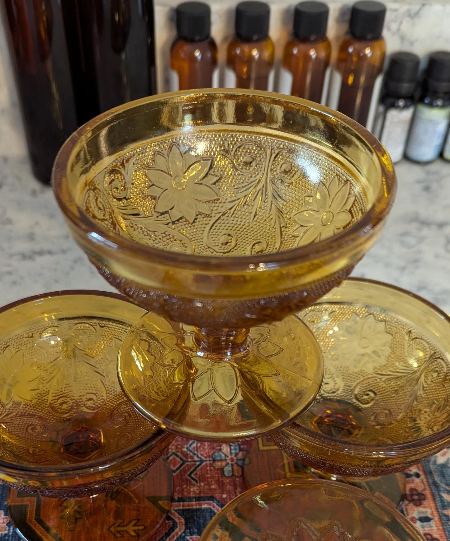 Hand-poured vintage glass candle with coco-soy wax blend, 'Oh, Sugar Cookie!' scent, amber Tiara design, 4oz.