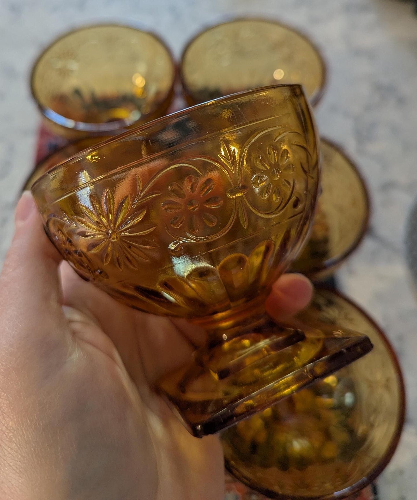 Hand-poured vintage glass candle with coco-soy wax blend, 'Oh, Sugar Cookie!' scent, Daisy amber design, 6oz.