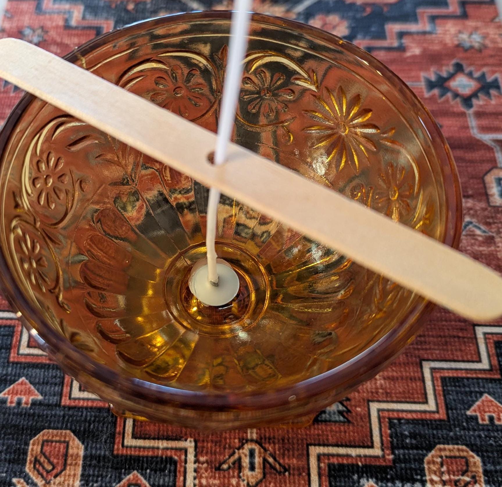 Hand-poured vintage glass candle with coco-soy wax blend, 'Oh, Sugar Cookie!' scent, Daisy amber design, 6oz.