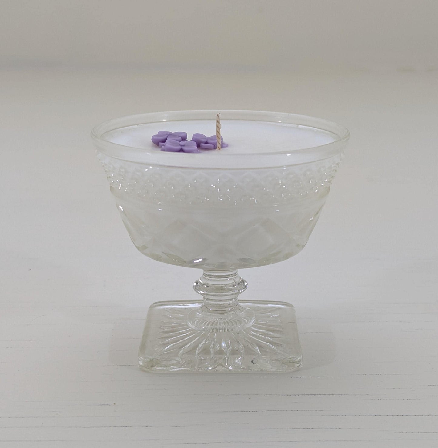 Lilac Soy Candle in Vintage Sherbet Cup – 6 oz | Hand-Poured Coco-Soy Wax | Phthalate-Free | New Hampshire Springtime Scent