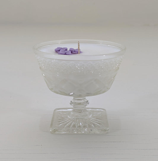 Lilac Soy Candle in Vintage Sherbet Cup – 6 oz | Hand-Poured Coco-Soy Wax | Phthalate-Free | New Hampshire Springtime Scent