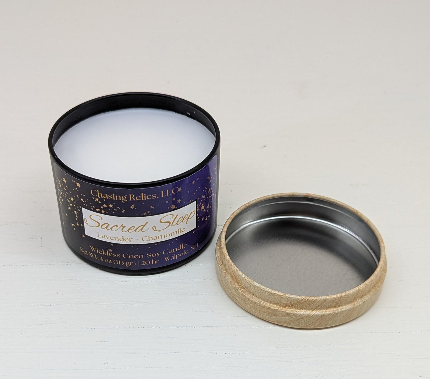 Lavender Chamomile Coco-Soy Wickless Candle: Sacred Sleep Aromatherapy
