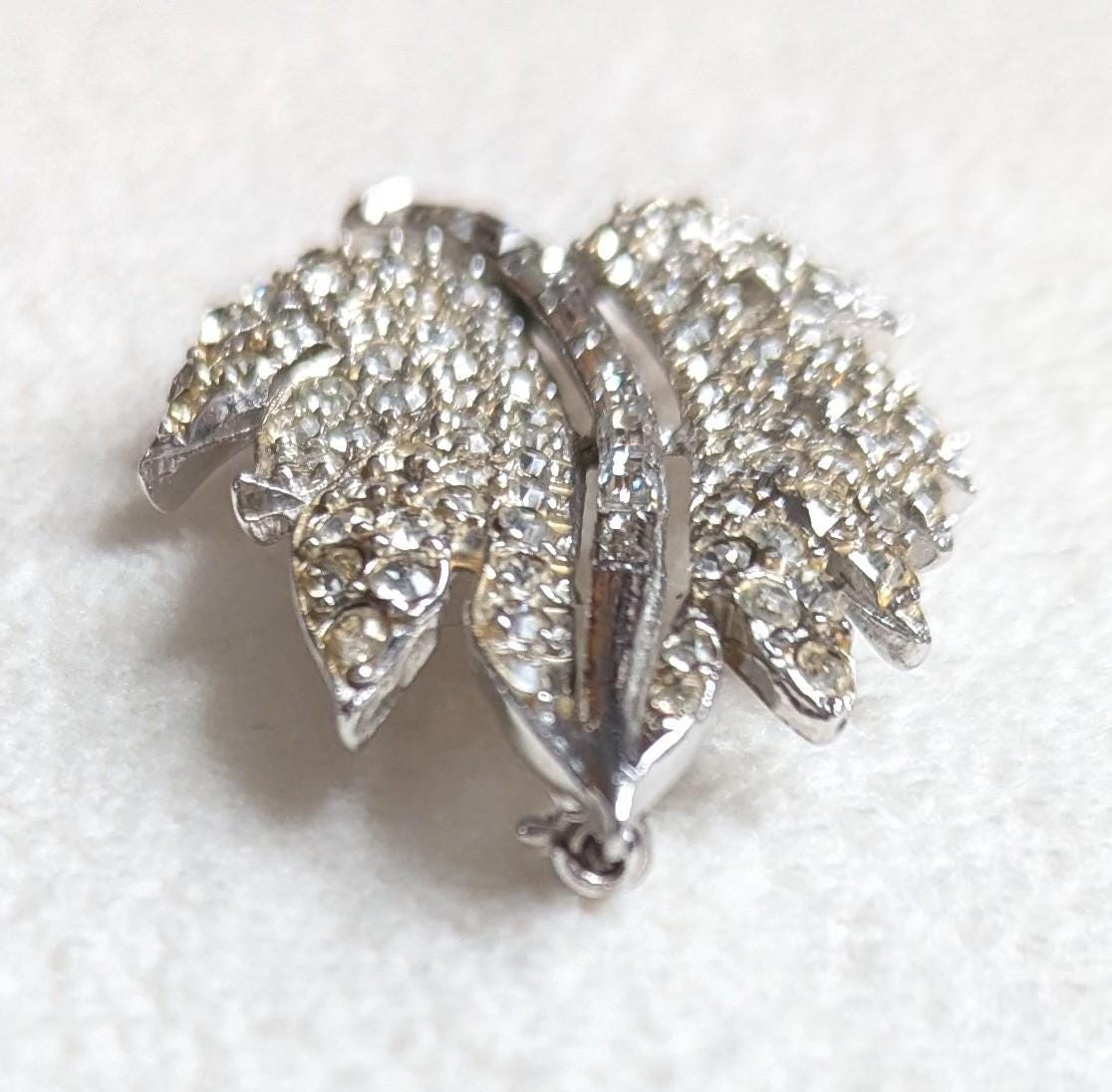 Pell Rhinestone Leaf Brooch | Vintage 1950s Silver Tone Botanical Pin