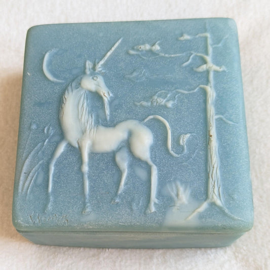 Vintage Incolay Unicorn Trinket Box | Nemith Stone Art | Square Keepsake Box