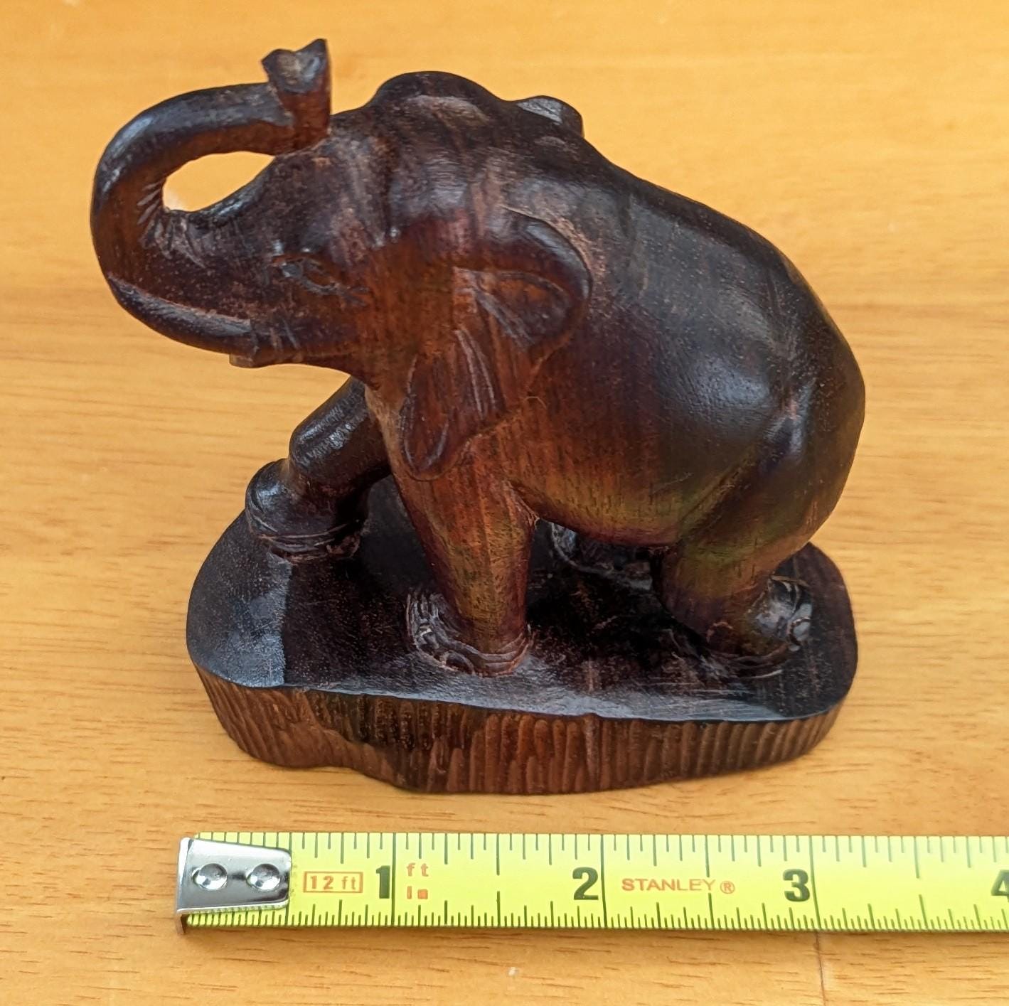 Hand-Carved Wooden Elephant | Vintage Animal Figurine | Symbolic Home Decor