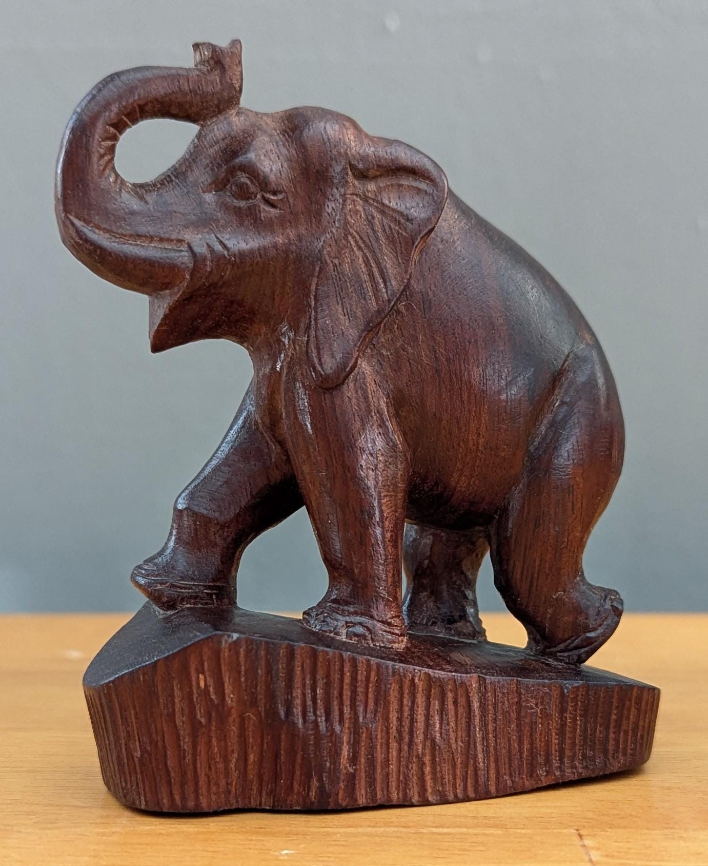 Hand-Carved Wooden Elephant | Vintage Animal Figurine | Symbolic Home Decor