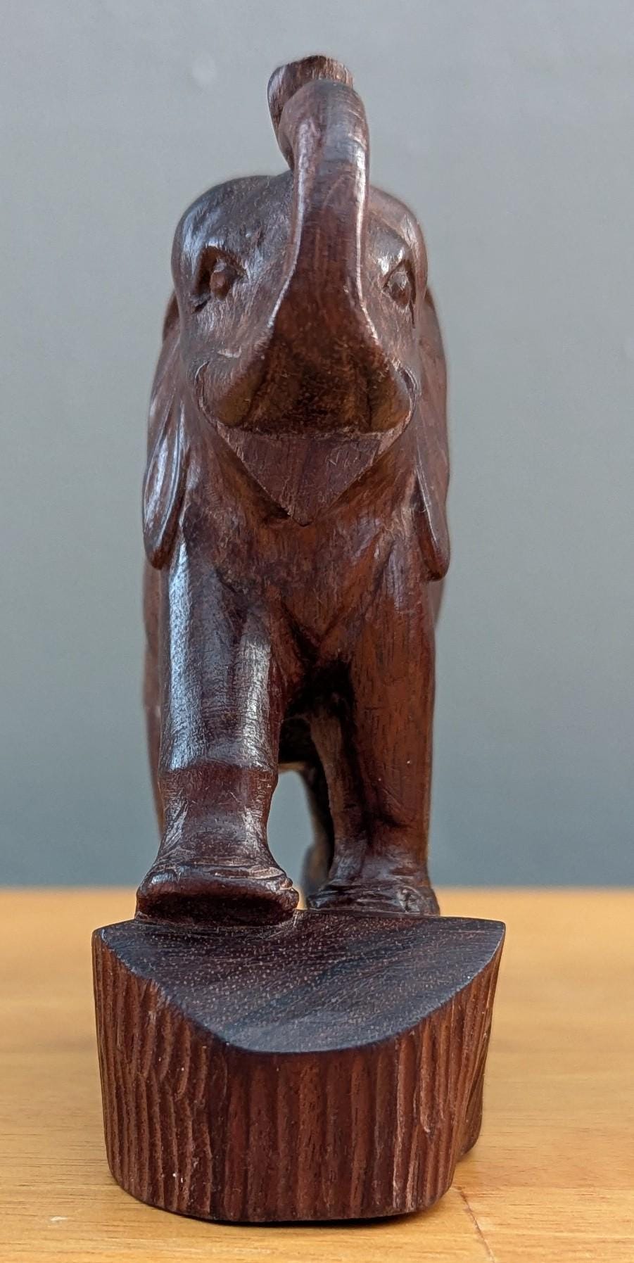 Hand-Carved Wooden Elephant | Vintage Animal Figurine | Symbolic Home Decor