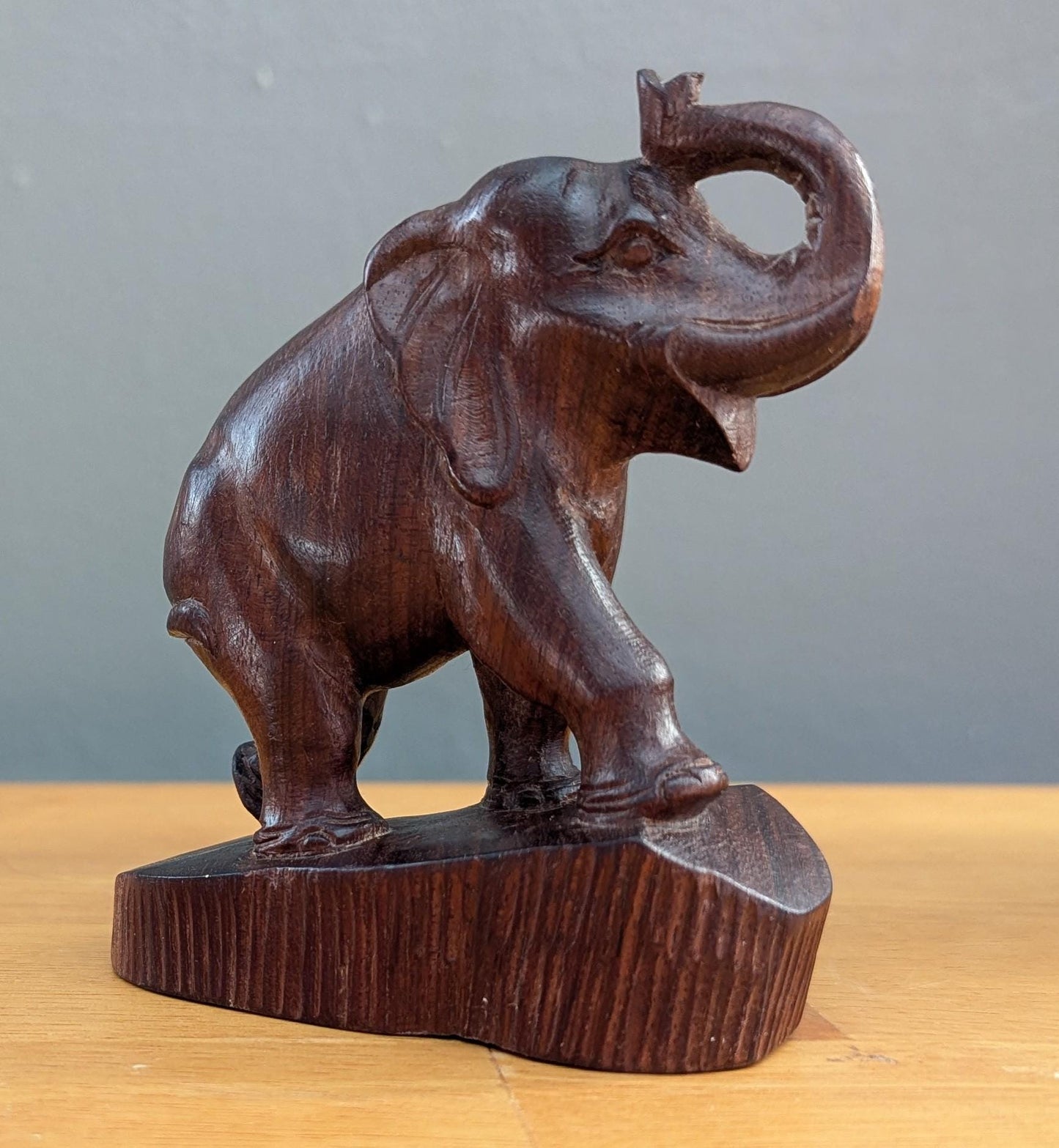 Hand-Carved Wooden Elephant | Vintage Animal Figurine | Symbolic Home Decor