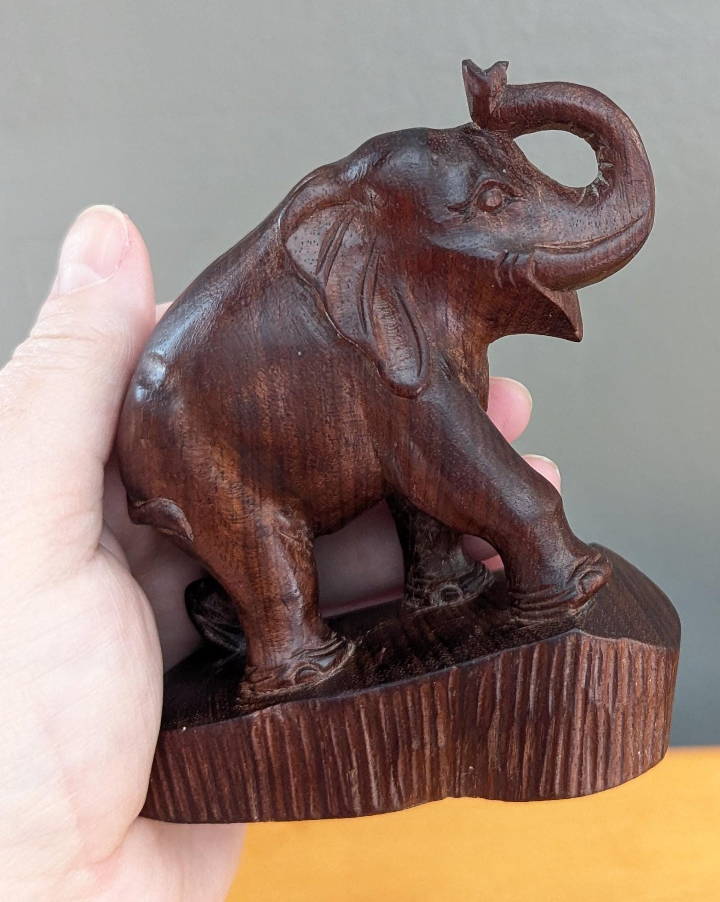 Hand-Carved Wooden Elephant | Vintage Animal Figurine | Symbolic Home Decor