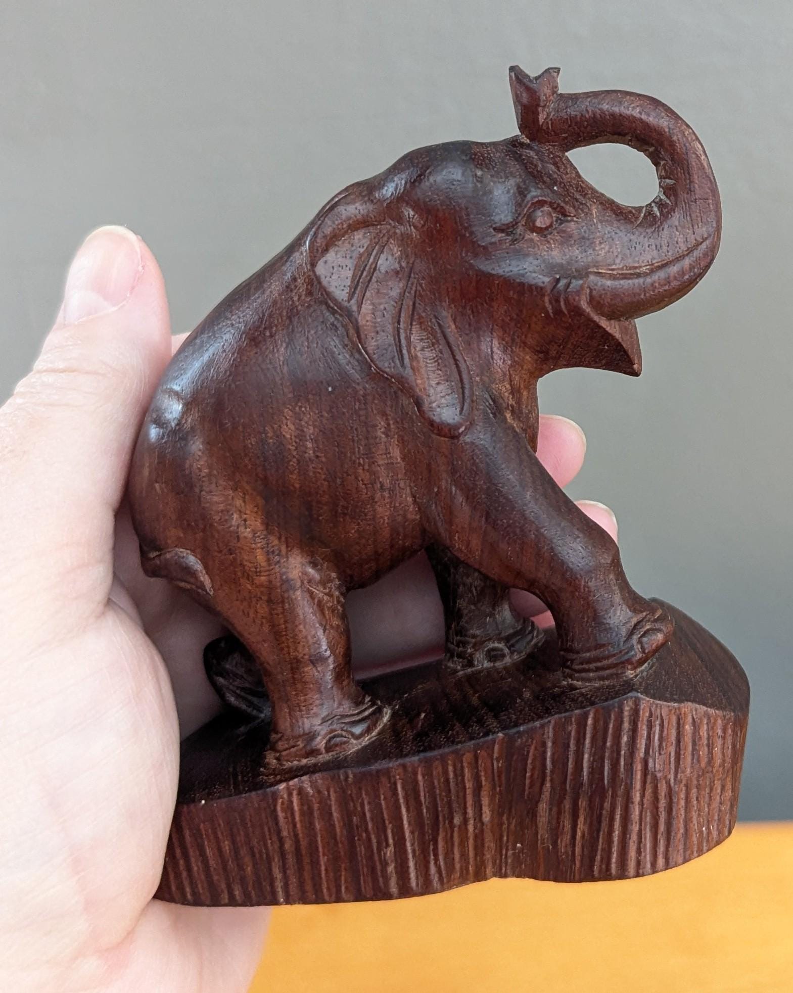 Hand-Carved Wooden Elephant | Vintage Animal Figurine | Symbolic Home Decor