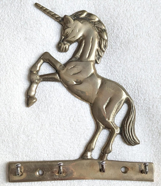 Vintage Brass Unicorn Wall Hook Rack | Whimsical Gothic Key Holder | Mythical Entryway Organizer | Curated Fantasy Home Decor
