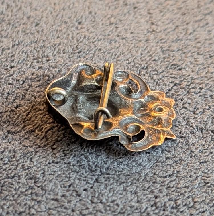 Antique Art Nouveau Sterling Silver Brooch Pendant, Repoussé Maiden Portrait