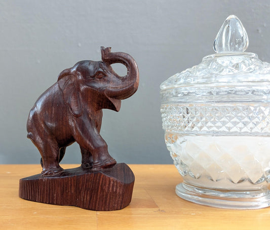 Hand-Carved Wooden Elephant | Vintage Animal Figurine | Symbolic Home Decor