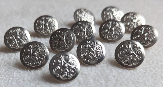 Vintage Silver Tone Scrollwork Buttons | Set of 13, Sewing & Jewelry