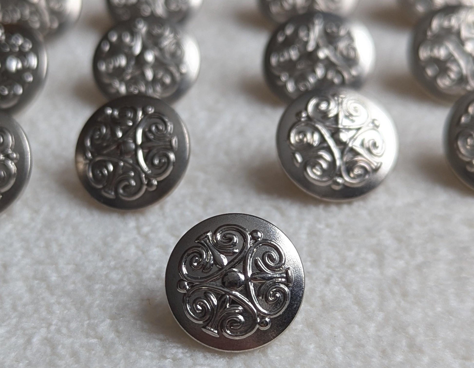 Vintage Silver Tone Scrollwork Buttons | Set of 13, Sewing & Jewelry
