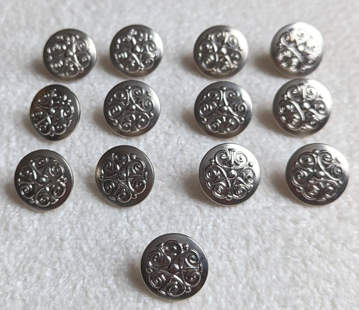Vintage Silver Tone Scrollwork Buttons | Set of 13, Sewing & Jewelry