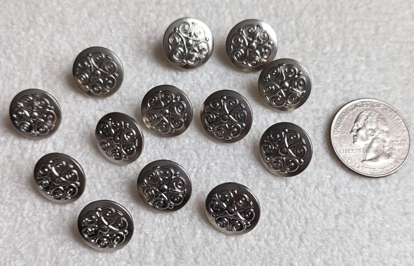 Vintage Silver Tone Scrollwork Buttons | Set of 13, Sewing & Jewelry