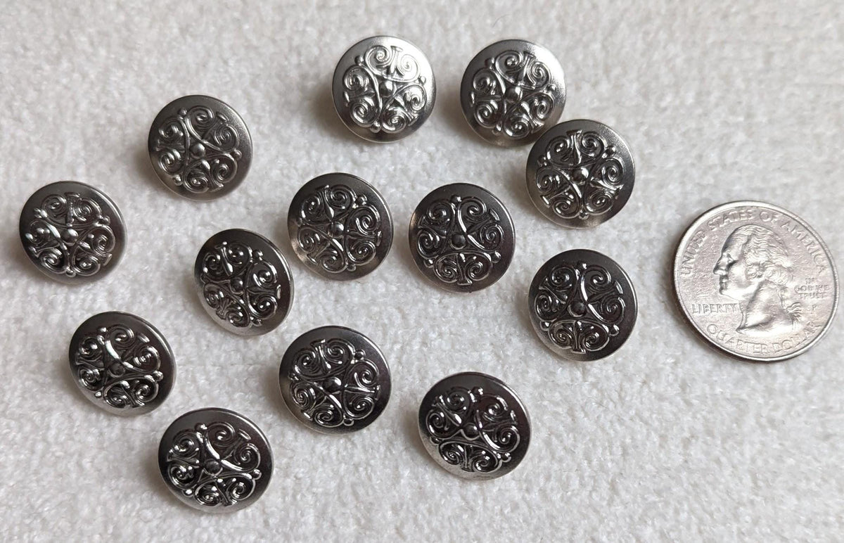 Vintage Silver Tone Scrollwork Buttons | Set of 13, Sewing & Jewelry
