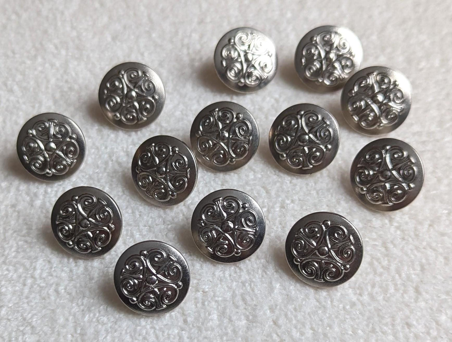 Vintage Silver Tone Scrollwork Buttons | Set of 13, Sewing & Jewelry