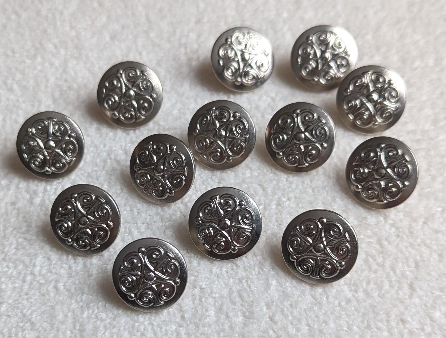 Vintage Silver Tone Scrollwork Buttons | Set of 13, Sewing & Jewelry