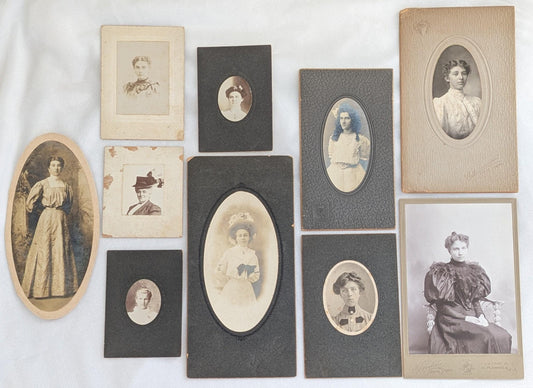 Set of 10 Antique Victorian & Edwardian Women Portrait Photos | c. 1890–1915 | Cabinet Cards, Studio Portraits | Ephemera Lot