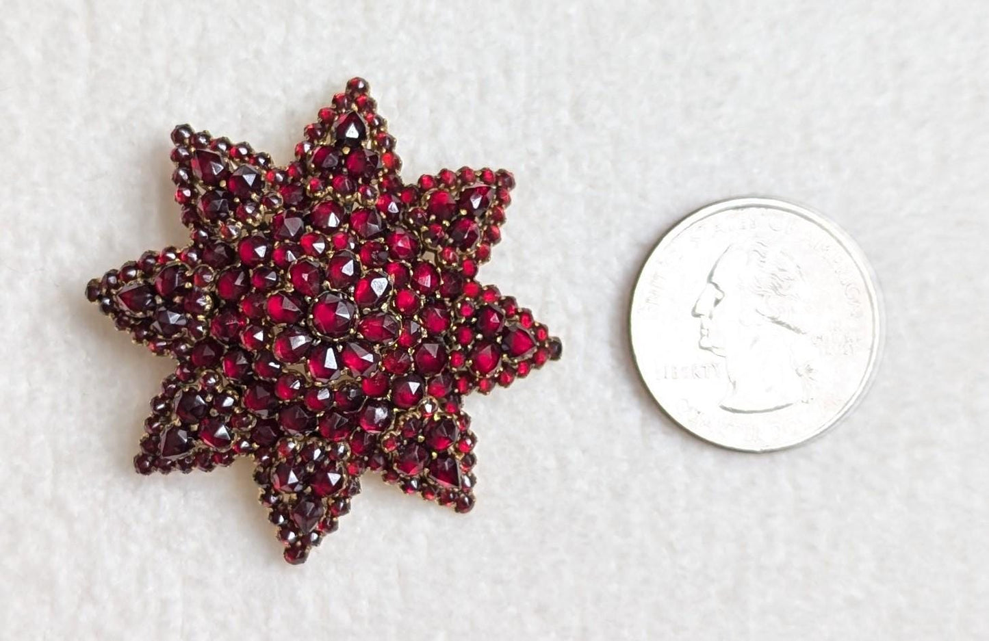 Antique Bohemian Garnet Star Brooch | Early 20th Century Victorian Revival Pin | Rose Cut Garnets