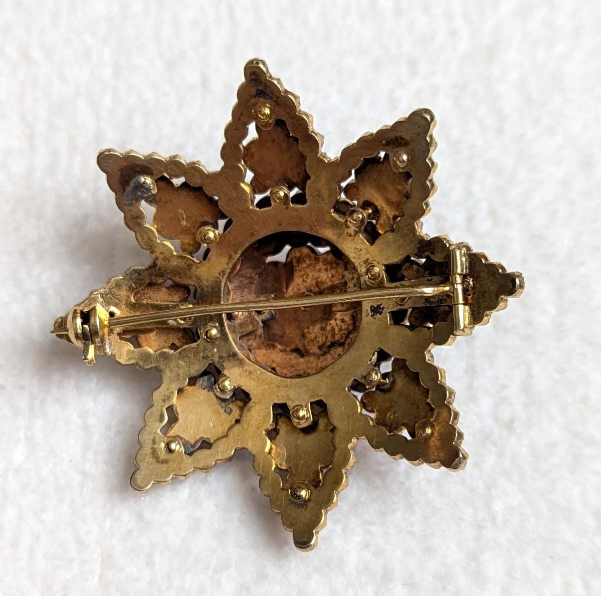 Antique Bohemian Garnet Star Brooch | Early 20th Century Victorian Revival Pin | Rose Cut Garnets