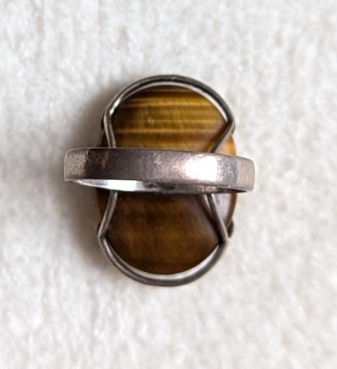 Vintage 835 Silver Tiger's Eye Ring | Mid-Century Modern Statement Jewelry, Size 8