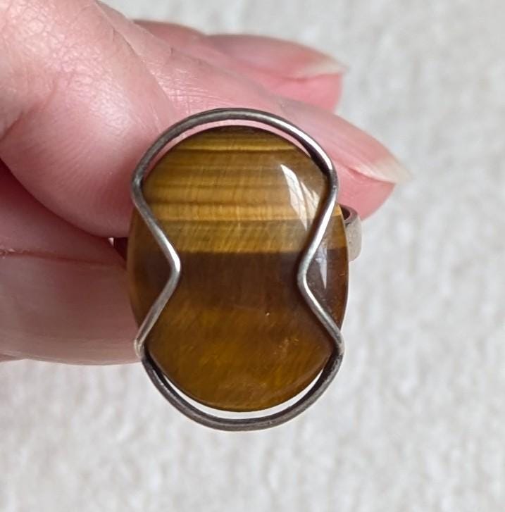 Vintage 835 Silver Tiger's Eye Ring | Mid-Century Modern Statement Jewelry, Size 8