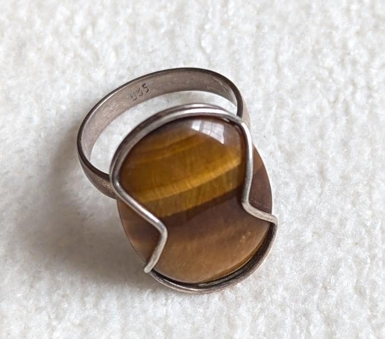 Vintage 835 Silver Tiger's Eye Ring | Mid-Century Modern Statement Jewelry, Size 8