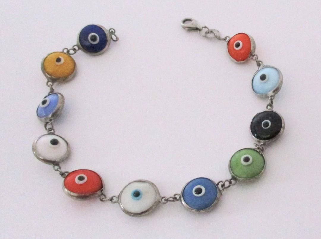 Sterling Silver Evil Eye Bracelet | Colorful Glass Nazar, Protection Jewelry