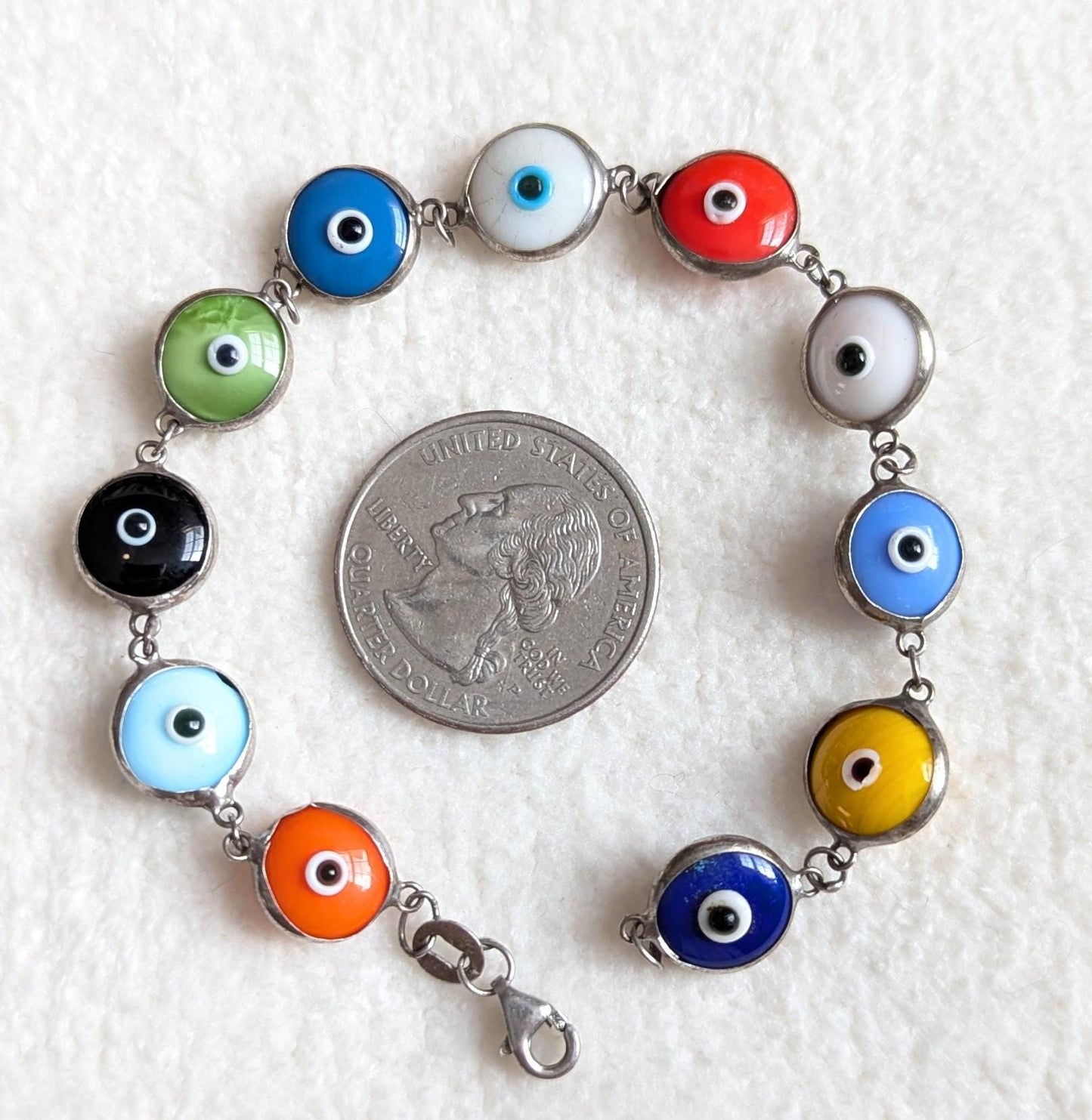 Sterling Silver Evil Eye Bracelet | Colorful Glass Nazar, Protection Jewelry