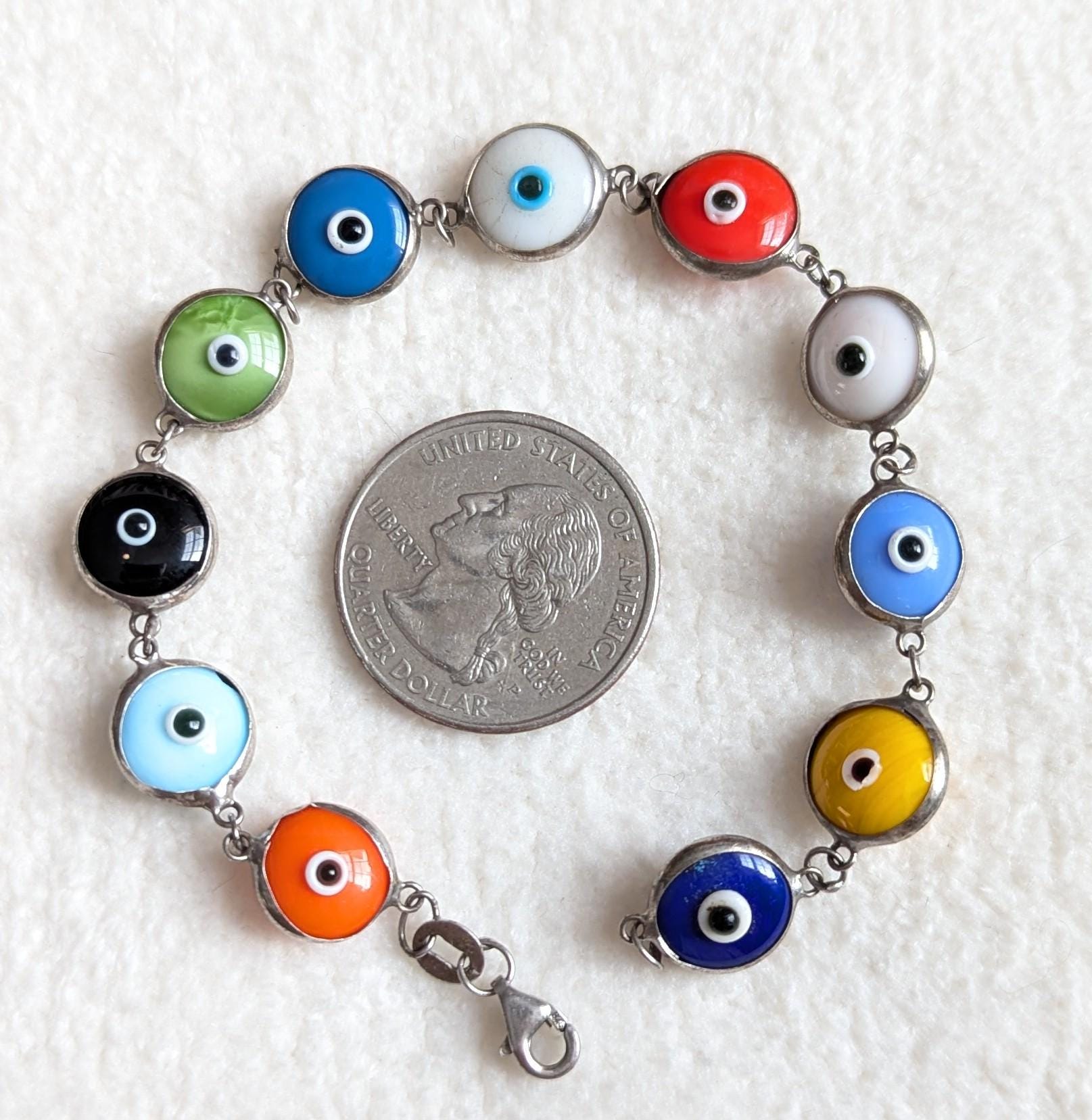 Sterling Silver Evil Eye Bracelet | Colorful Glass Nazar, Protection Jewelry