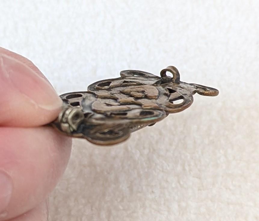 Art Nouveau Amber Glass Pendant | Brass Floral Filigree, Converted Brooch