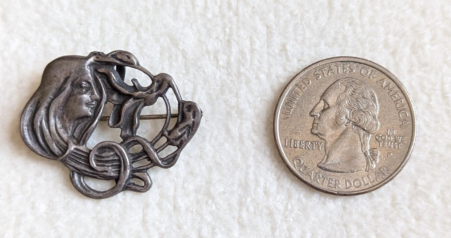 Vintage Art Nouveau Sterling Silver Convertible Brooch Pendant – 1930s Maiden Profile Pin