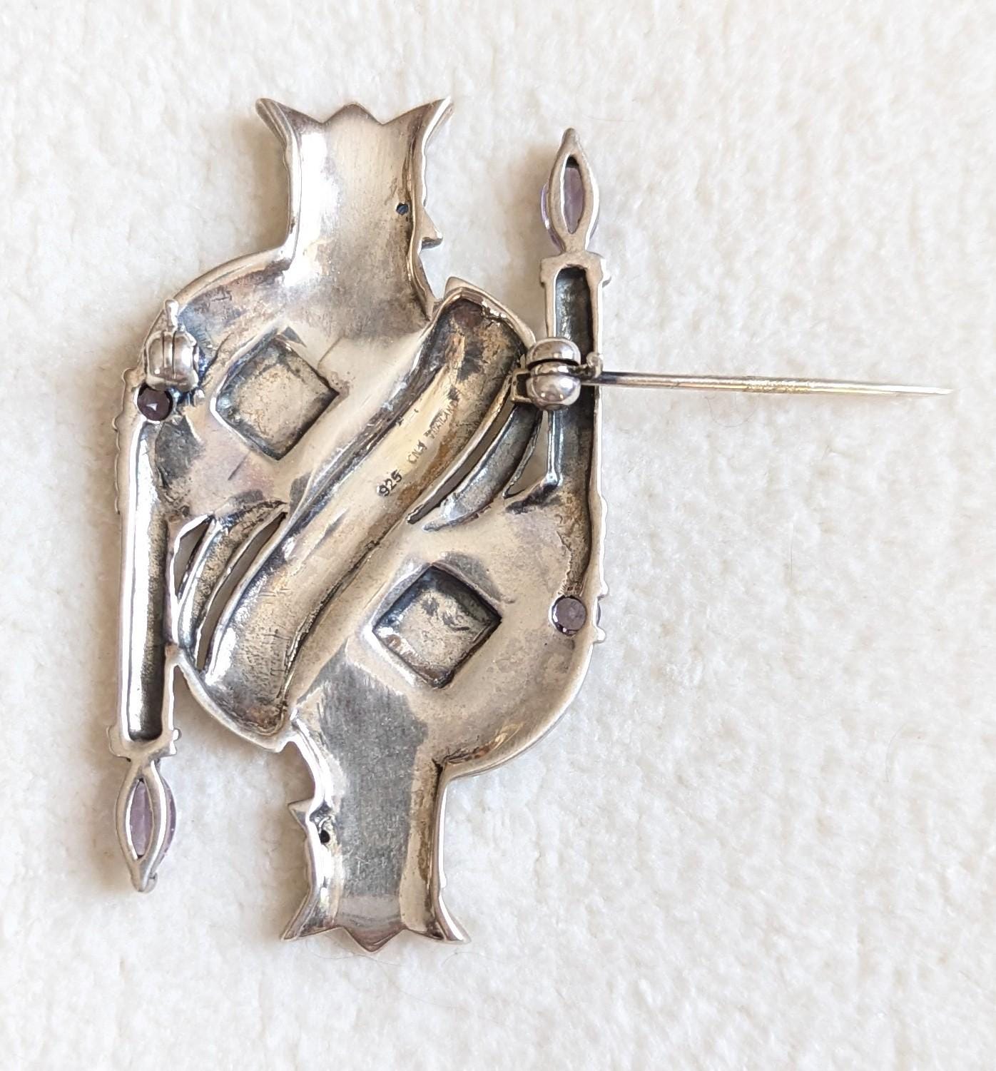 King of Diamonds Sterling Silver Brooch with Amethyst | Figural Playing Card Pin